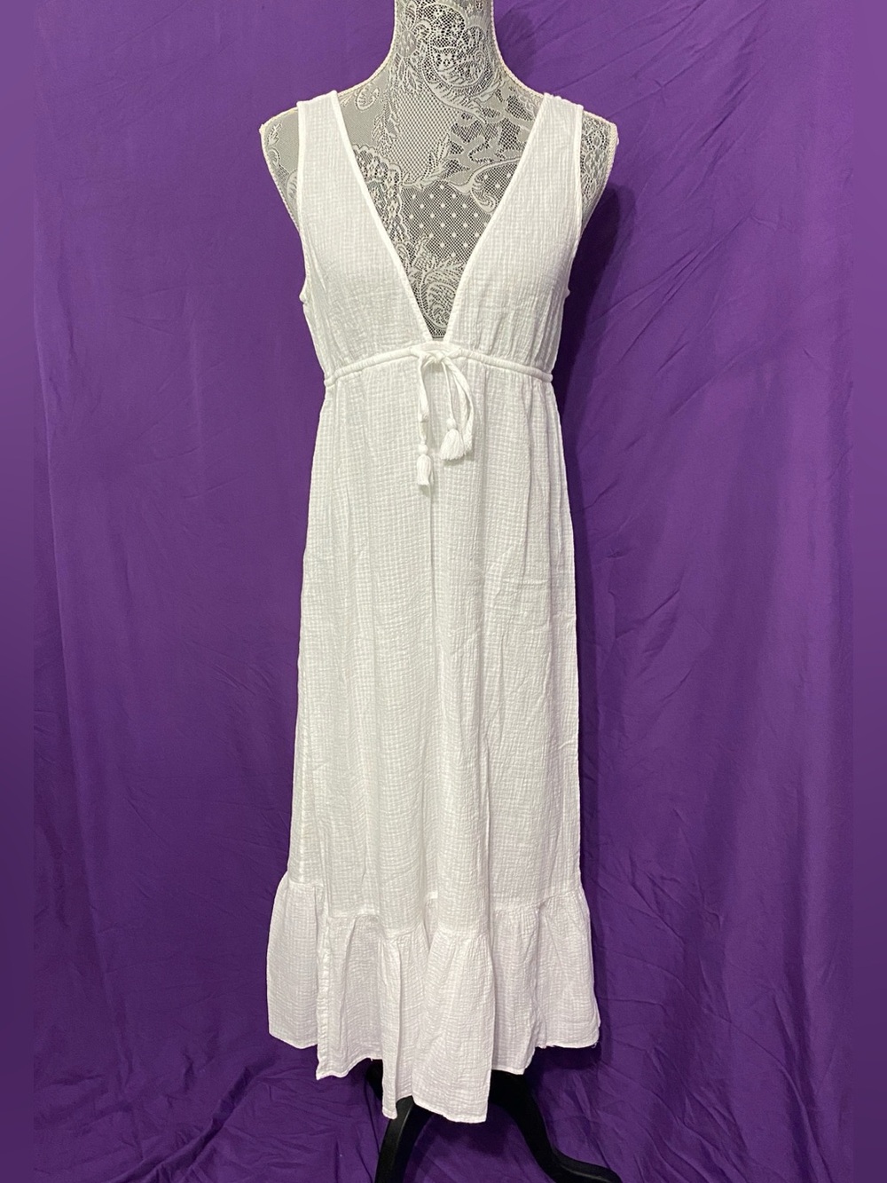 J. Crew White Crinkle Cotton Gauze Swim Coverup Dress. Size M.